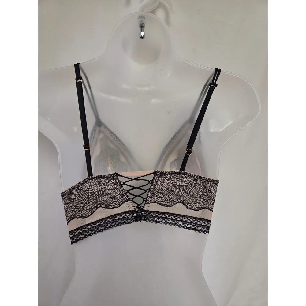 Victoria's Secret Black Lace Bralette Corset Back Strappy Bralette Small S - Picture 2 of 5